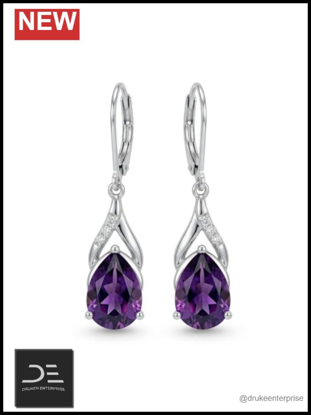 Amethyst Dangle Drop Earrings 925 Sterling Silver Diamond Teardrop Jewelry Gift